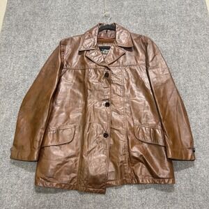 VTG Sears The Leather Shop Roebucks Jacket Sz 42 Brown Leather Lined Coat